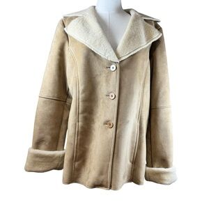 Tribal Faux Sheepskin Vegan Suede Shearling Coat - Tan - Women’s Size 10